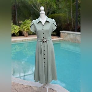 NWOT Calvin Klein Sage Green Puff Sleeve Sundress